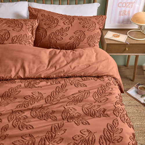 Seville Leaf Tufted Soft Touch Duvet Cover Set Rust