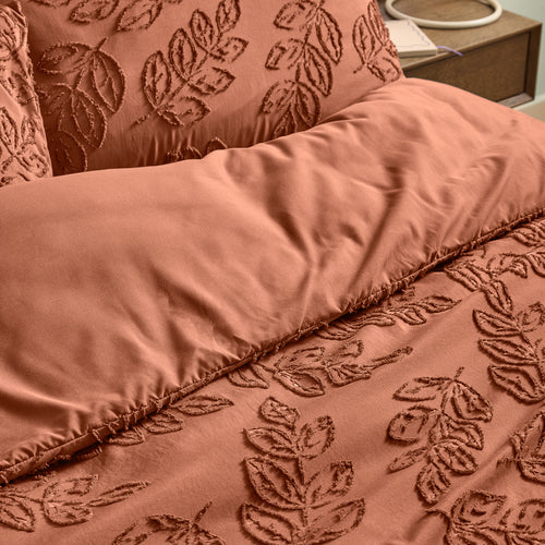 Seville Leaf Tufted Soft Touch Duvet Cover Set Rust
