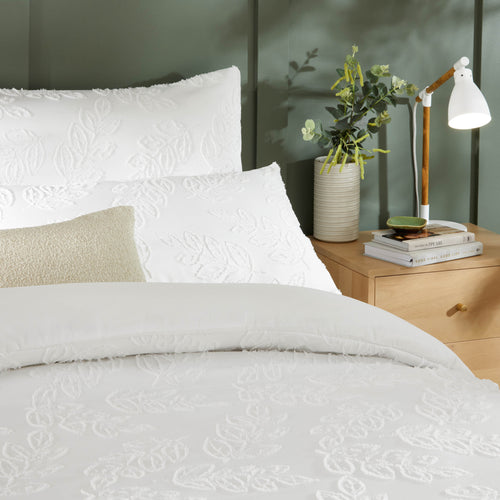 Floral White Bedding - Seville Leaf Tufted Soft Touch Duvet Cover Set White Duvet Day