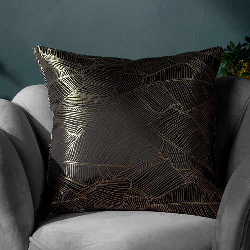 Jungle Black Cushions - Seymour Embroidered Woven Jacquard Piped Cushion Cover Black Wylder