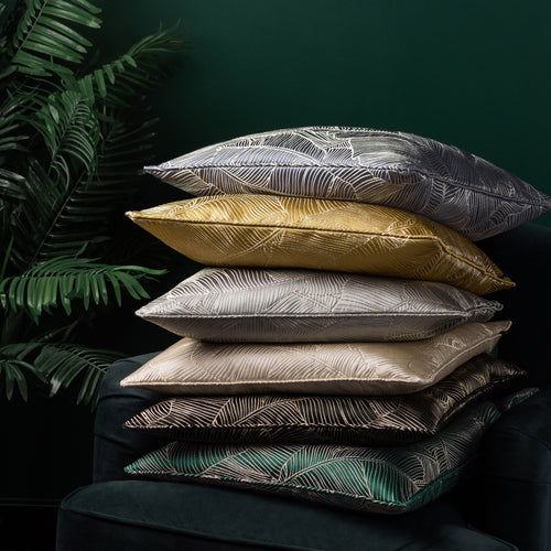 Jungle Gold Cushions - Seymour Embroidered Woven Jacquard Piped Cushion Cover Gold Wylder