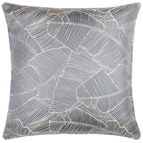 Jungle Blue Cushions - Seymour Embroidered Woven Jacquard Piped Cushion Cover Storm Blue Wylder