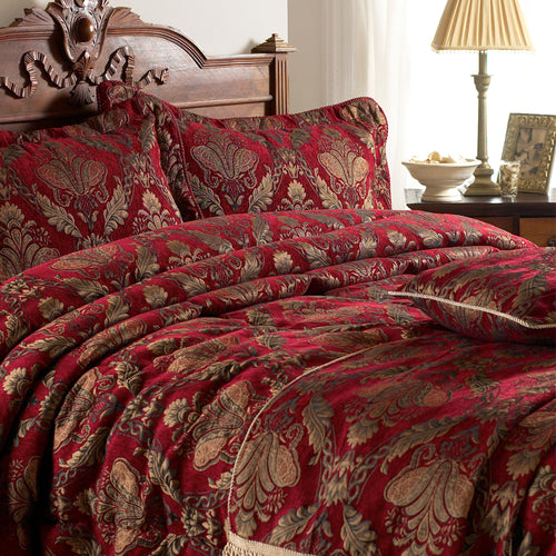 Floral Red Bedding - Shiraz  Pillow Sham Burgundy Paoletti