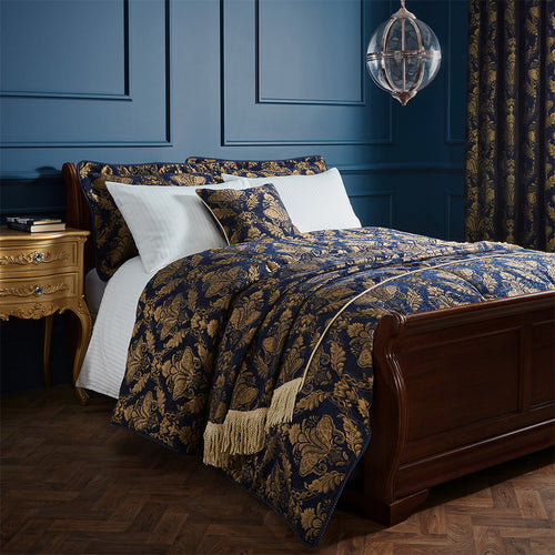  Blue Bedding - Shiraz Traditional Jacquard Bedspread Navy Paoletti