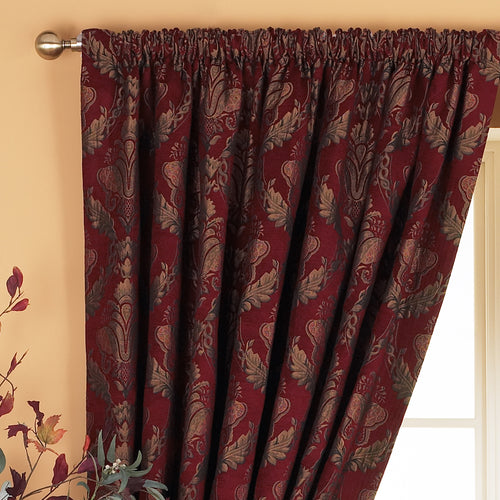  Red Curtains - Shiraz Traditional Jacquard Pencil Pleat Curtains Burgundy Paoletti