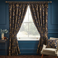 Paoletti Shiraz Traditional Jacquard Pencil Pleat Curtains in Navy