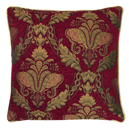 Floral Red Cushions - Shiraz Traditional Jacquard Cushion Cover Burgundy Paoletti