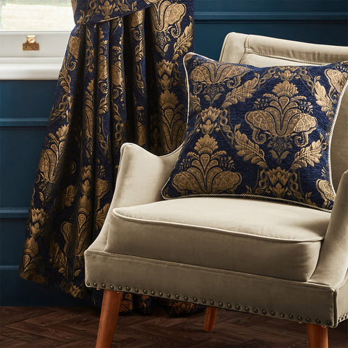  Blue Cushions - Shiraz Traditional Jacquard Cushion Cover Navy Paoletti