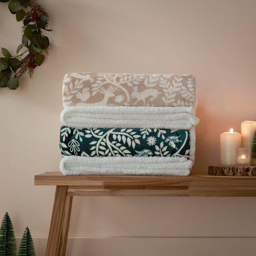 Skandi Woodland Sherpa Fleece Throw Forest