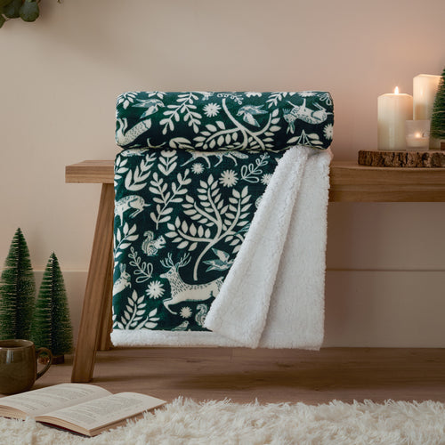 Skandi Woodland Sherpa Fleece Throw Forest