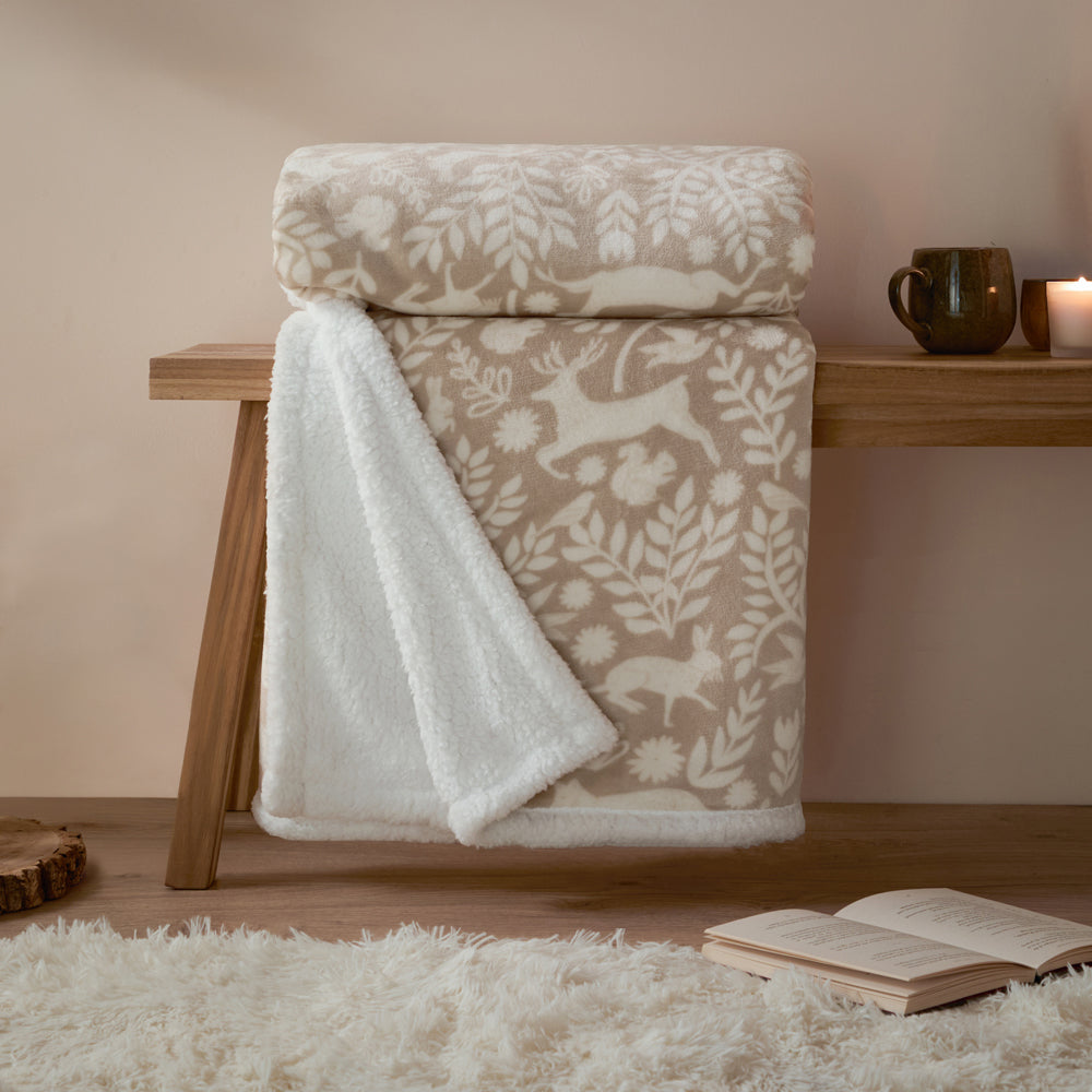 Woodland Cream Throws  - Skandi Woodland Sherpa Fleece Throw Sable Furn