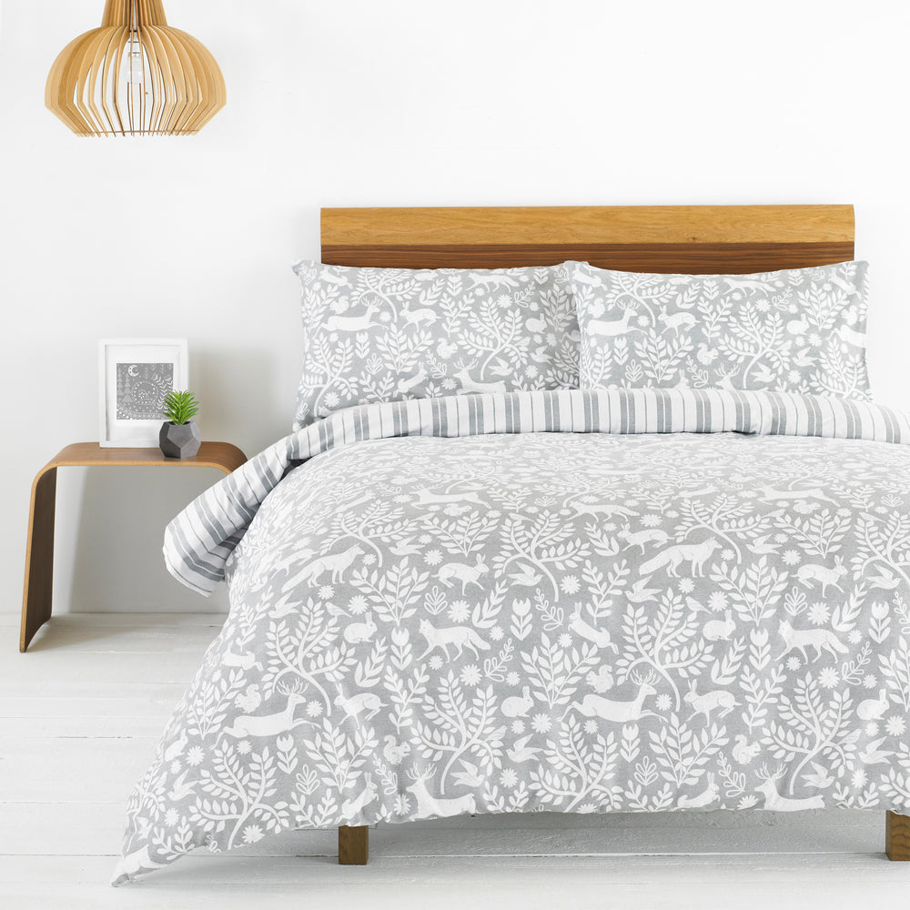 Animal Grey Bedding - Skandi Woodland Brushed Cotton 100% Cotton Duvet Cover Set Grey furn.