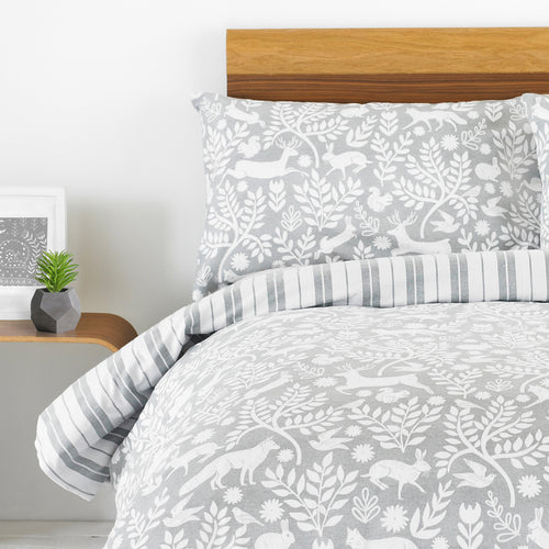 Animal Grey Bedding - Skandi Woodland Brushed Cotton 100% Cotton Duvet Cover Set Grey furn.