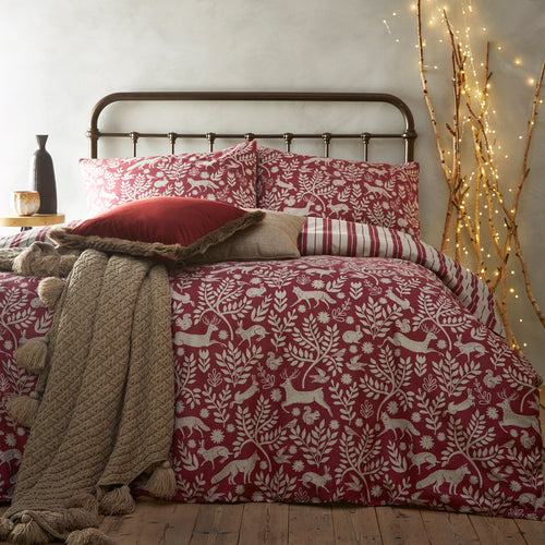 Animal Red Bedding - Skandi Woodland Brushed Cotton 100% Cotton Duvet Cover Set Wild Berry furn.