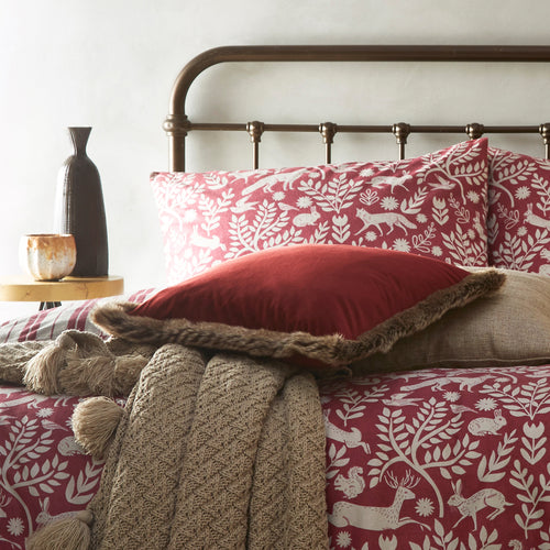 Animal Red Bedding - Skandi Woodland Brushed Cotton 100% Cotton Duvet Cover Set Wild Berry furn.