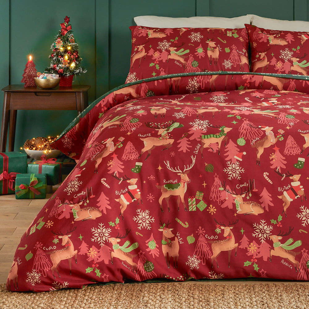 Sleigh Team Soft Touch Duvet Cover Set Red