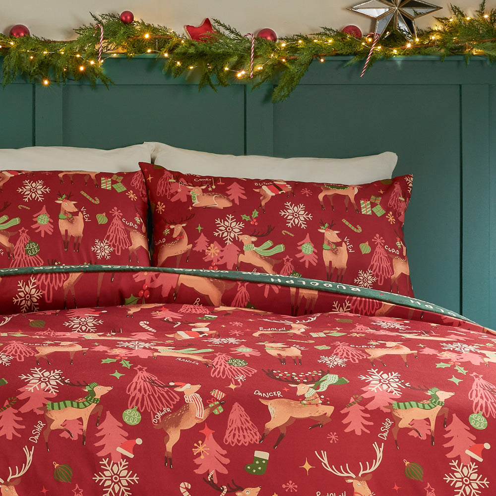 Sleigh Team Soft Touch Duvet Cover Set Red