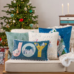 furn. Snowy Village Joy Cushion Cover in Cerulean