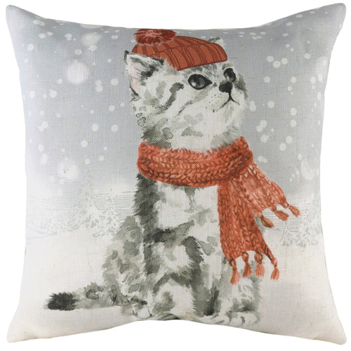 Animal Grey Cushions - Snowy Cat Cushion Cover Fog Evans Lichfield