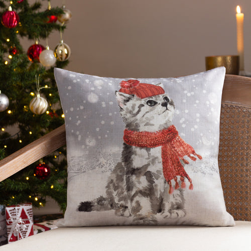 Animal Grey Cushions - Snowy Cat Cushion Cover Fog Evans Lichfield