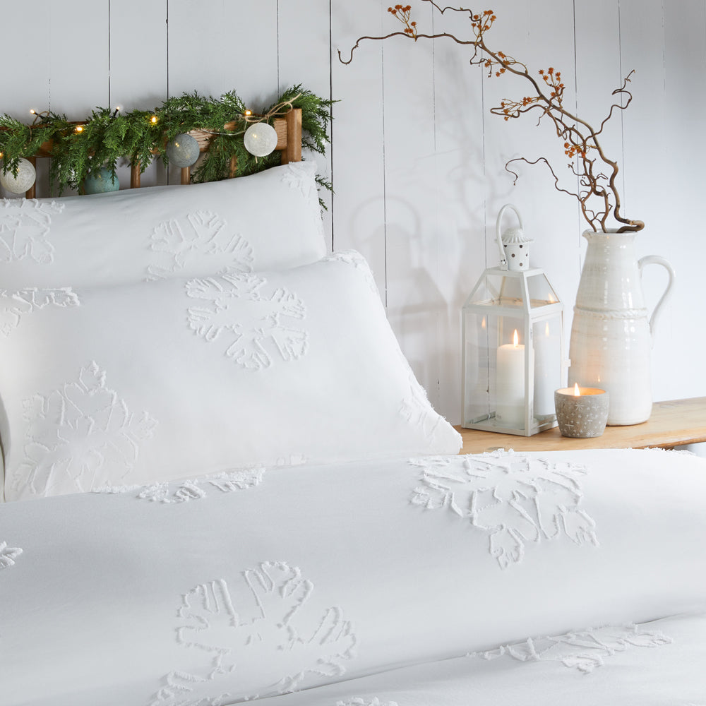 Snow Crystal Tufted Soft Touch Duvet Cover Set White