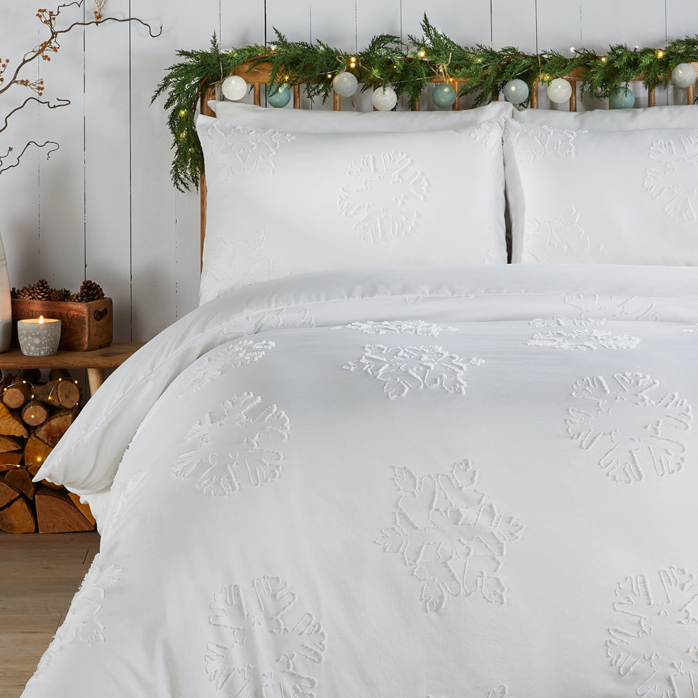 Snow Crystal Tufted Soft Touch Duvet Cover Set White