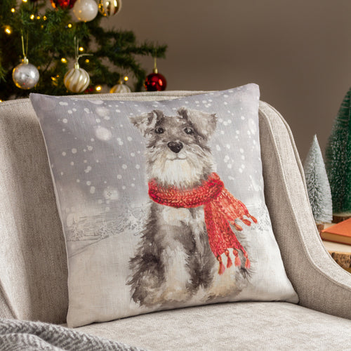 Animal Grey Cushions - Snowy Dog Cushion Cover Fog Evans Lichfield