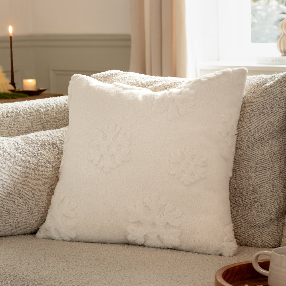 Snowflakes Faux Fur Cushion Snow White