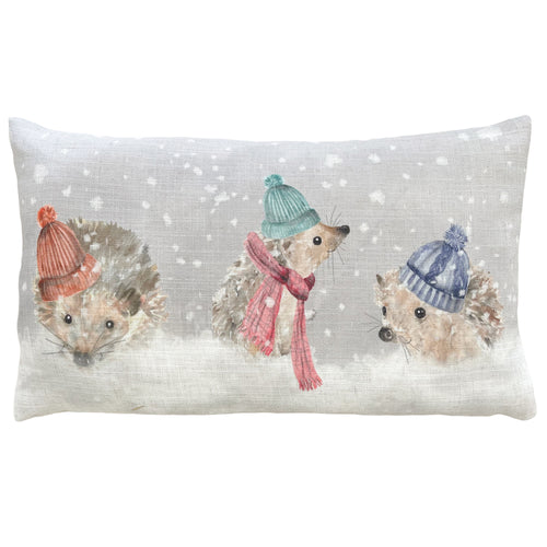 Animal Beige Cushions - Snowy Hedgehogs Christmas Cushion Cover Natural Evans Lichfield