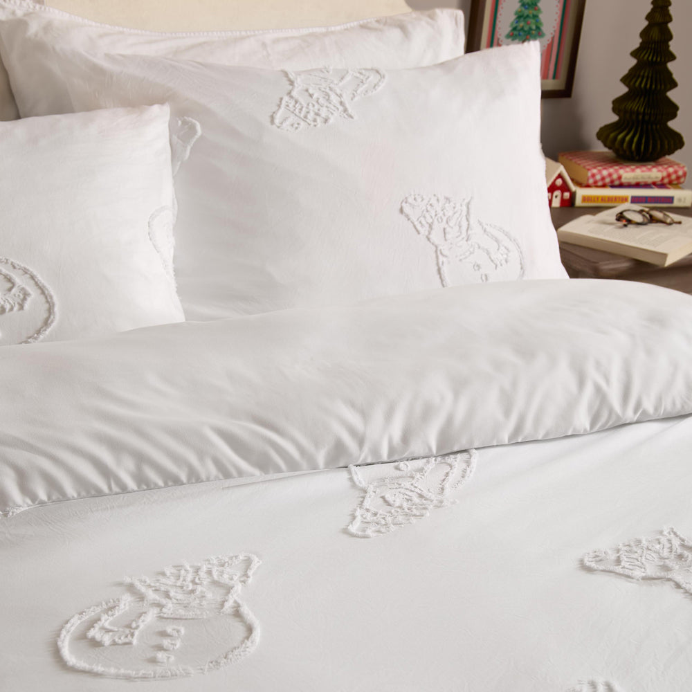 Snowmen Soft Tufted Duvet Cover Set White