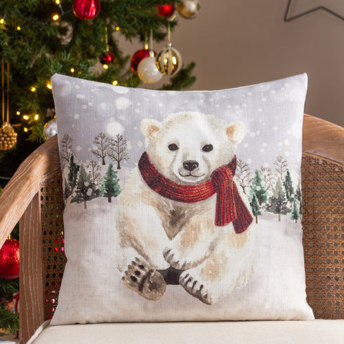 Animal Cream Cushions - Snowy Polarbear Cushion Cover Cream Evans Lichfield