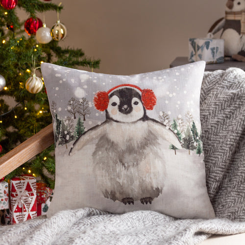 Animal Grey Cushions - Snowy Penguin Cushion Cover Mist Evans Lichfield