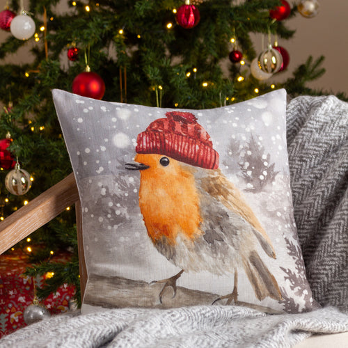 Animal Orange Cushions - Snowy Robin Cushion Cover Orange Evans Lichfield
