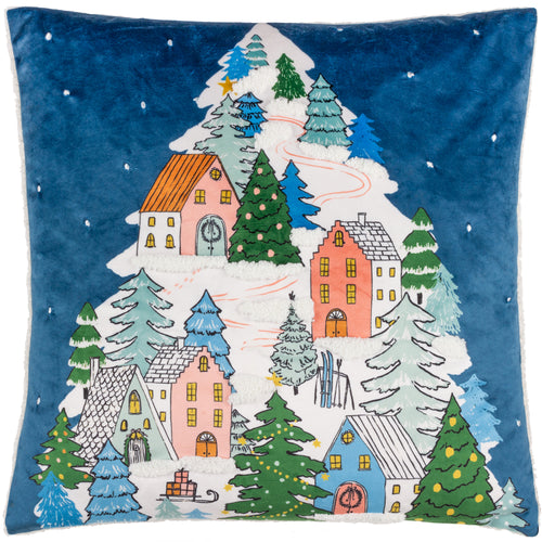 Abstract Blue Cushions - Snowy Village Tree Cushion Cover Midnight furn.