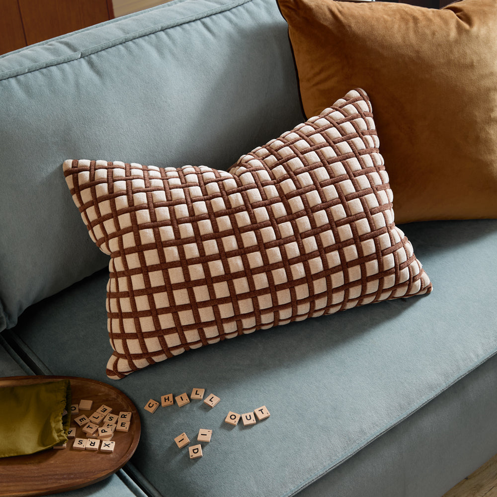 Softie Grid Quilted Cushion Chocolate/Sand