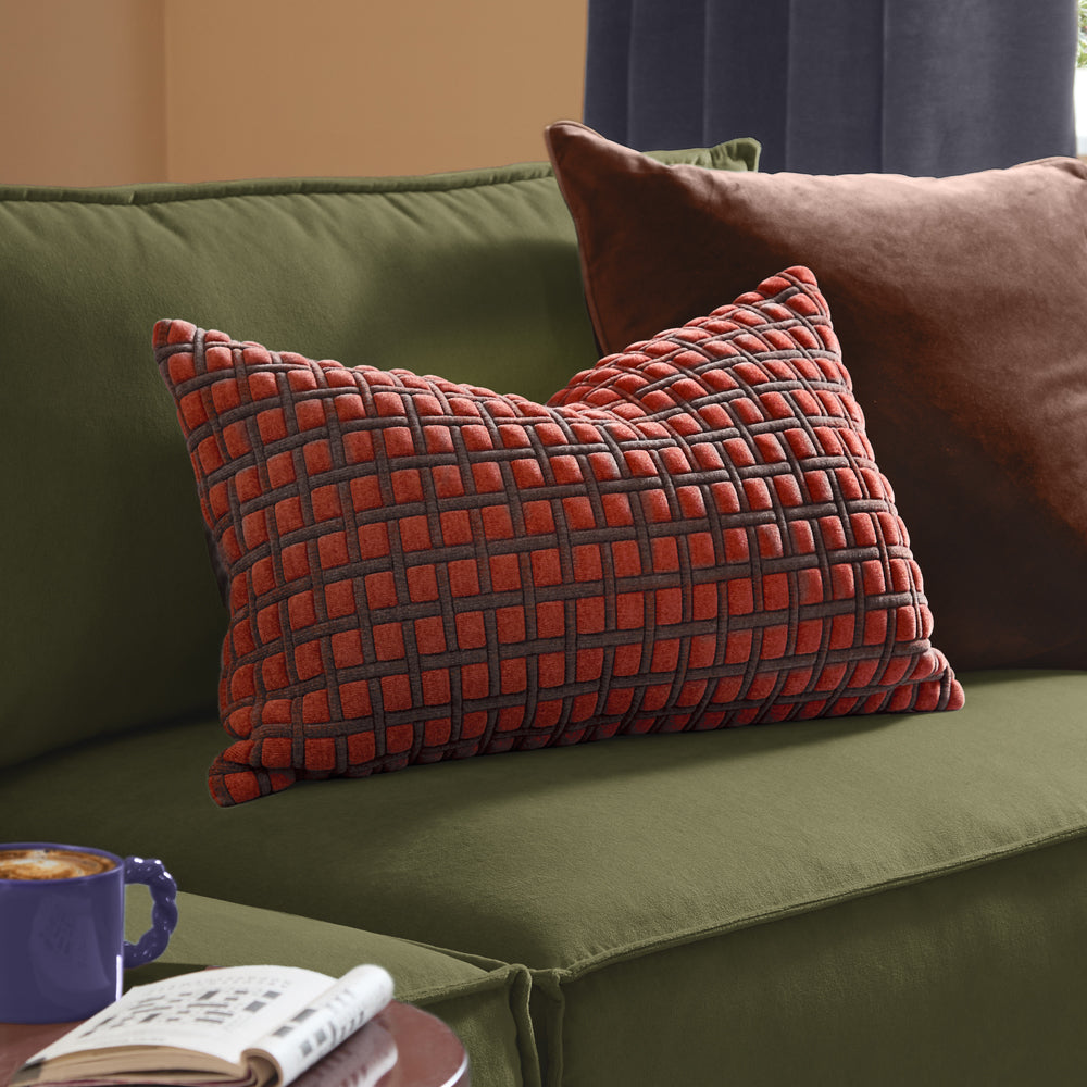 Softie Grid Quilted Cushion Cinnamon/Chocolate