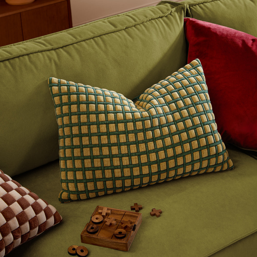 Softie Grid Quilted Cushion Green