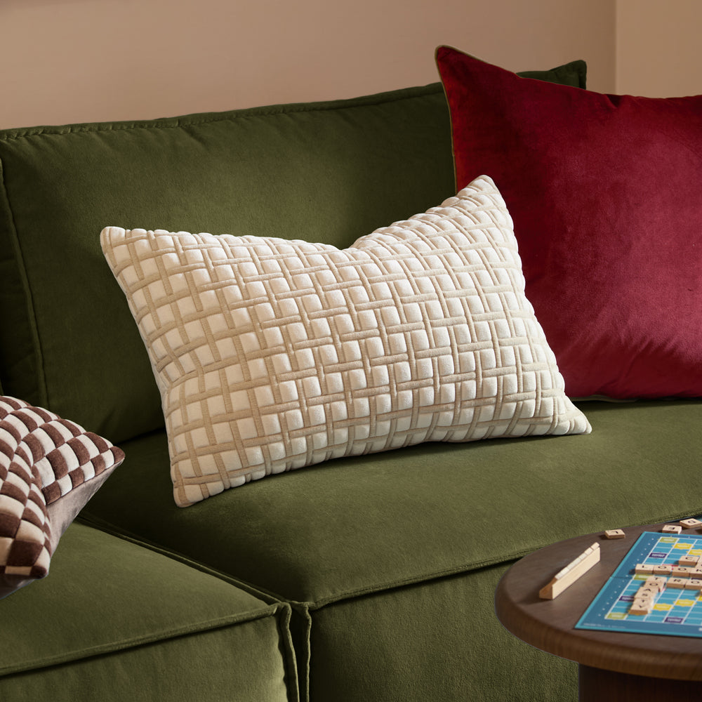 Softie Grid Quilted Cushion Natural