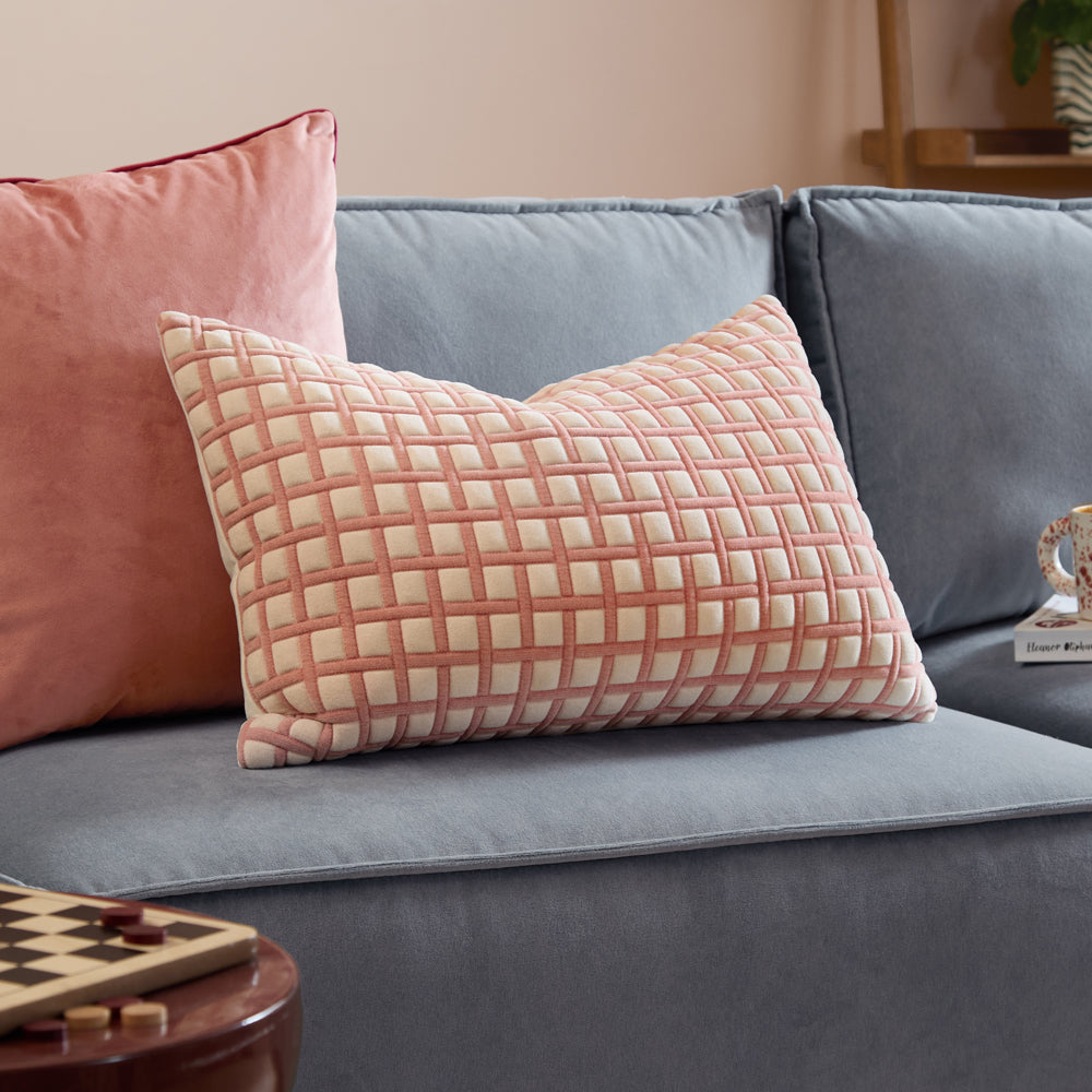 Softie Grid Quilted Cushion Pink