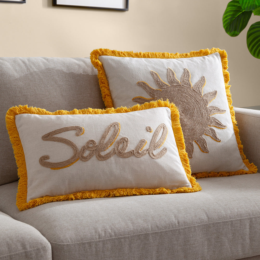 Soleil Embroidered Cushion Yellow