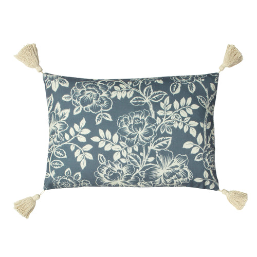 Floral Blue Cushions - Somerton Floral Cushion Cover Slate Blue Paoletti