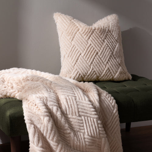 Plain Beige Cushions - Sonnet Cut Faux Fur Cushion Cover Brulee Paoletti