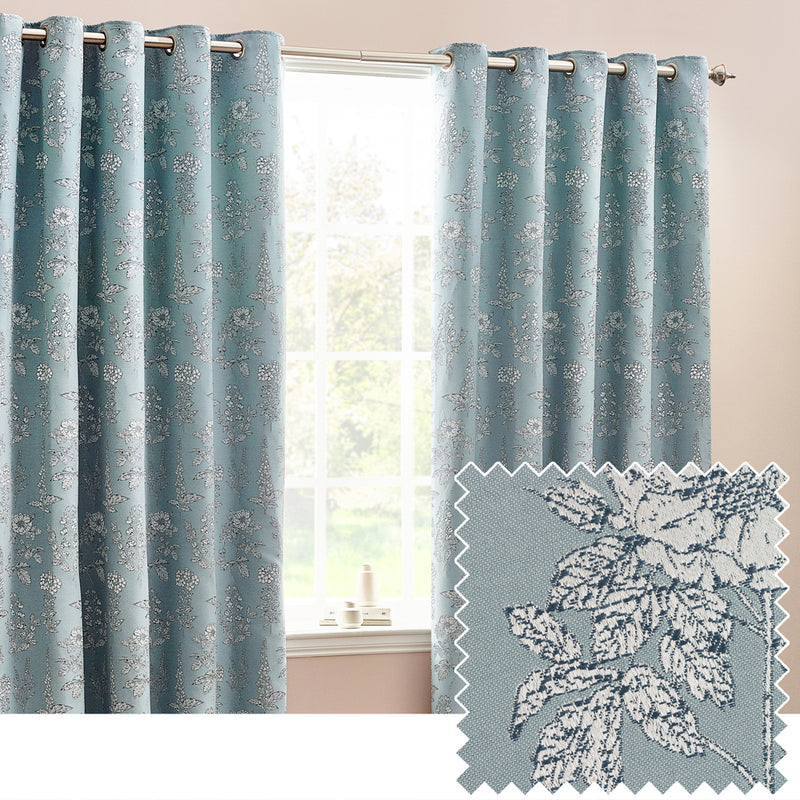 Floral Blue Curtains - Sophia Room Darkening Eyelet Curtains Blue Wylder