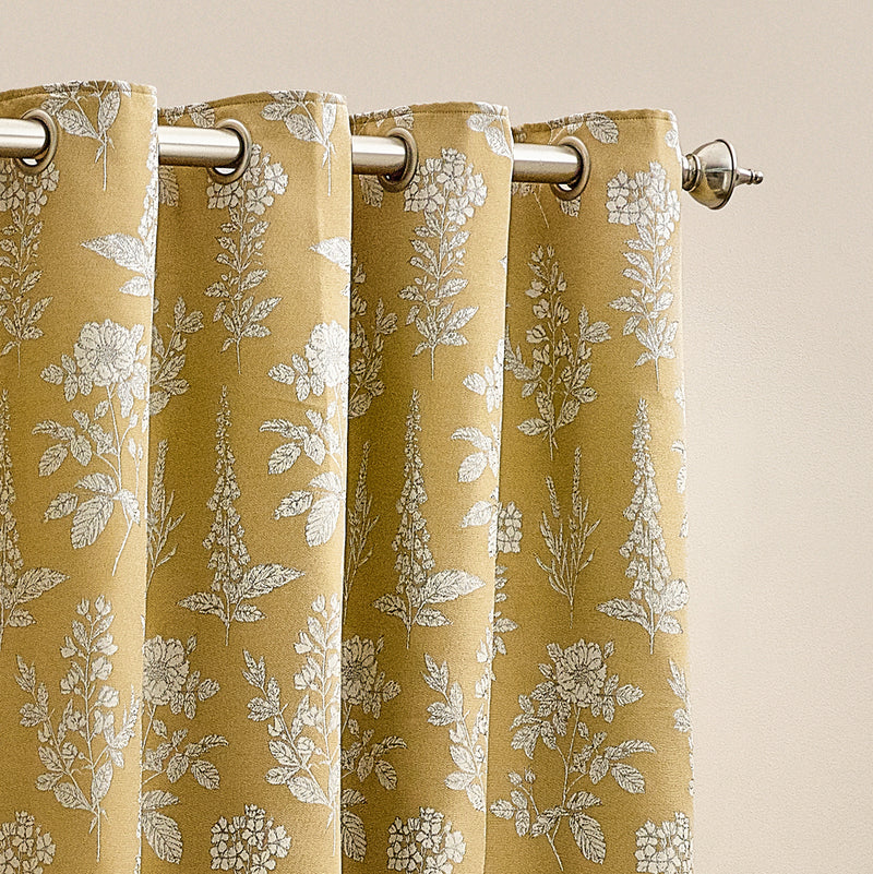 Floral Gold Curtains - Sophia Room Darkening Eyelet Curtains Gold Wylder