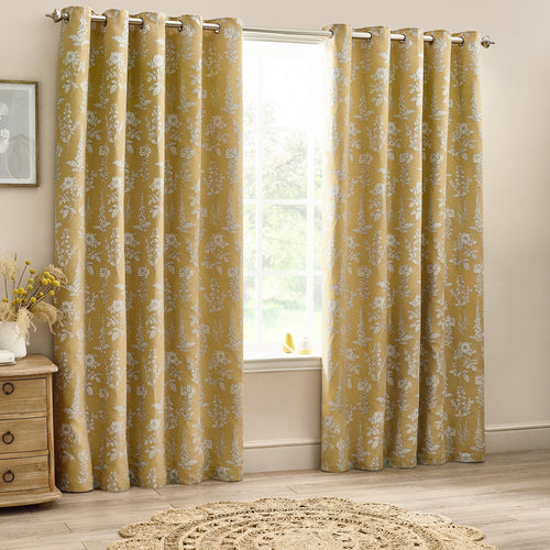 Floral Gold Curtains - Sophia Room Darkening Eyelet Curtains Gold Wylder