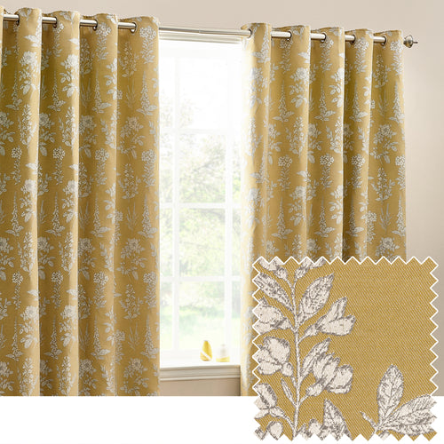Floral Gold Curtains - Sophia Room Darkening Eyelet Curtains Gold Wylder