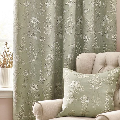 Floral Green Curtains - Sophia Room Darkening Eyelet Curtains Sage Wylder