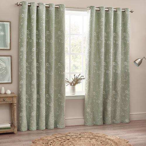 Floral Green Curtains - Sophia Room Darkening Eyelet Curtains Sage Wylder