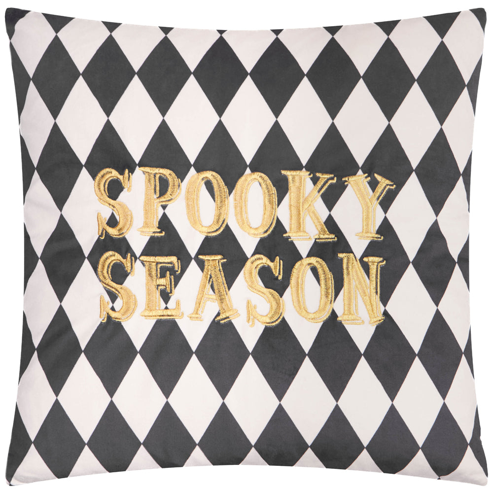 Spooky Season Velvet Halloween Cushion Gold/Mono