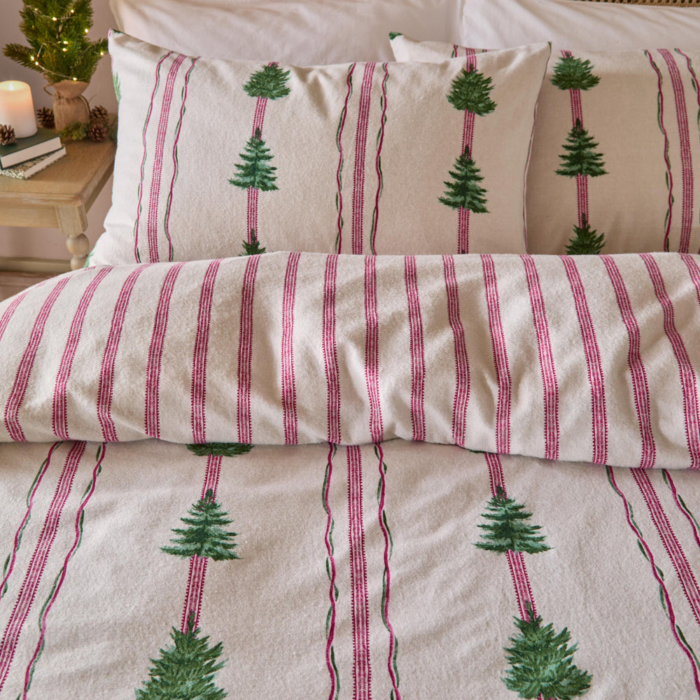 Spruce Stripes Reversible Brushed Cotton Duvet Cover Set Oat